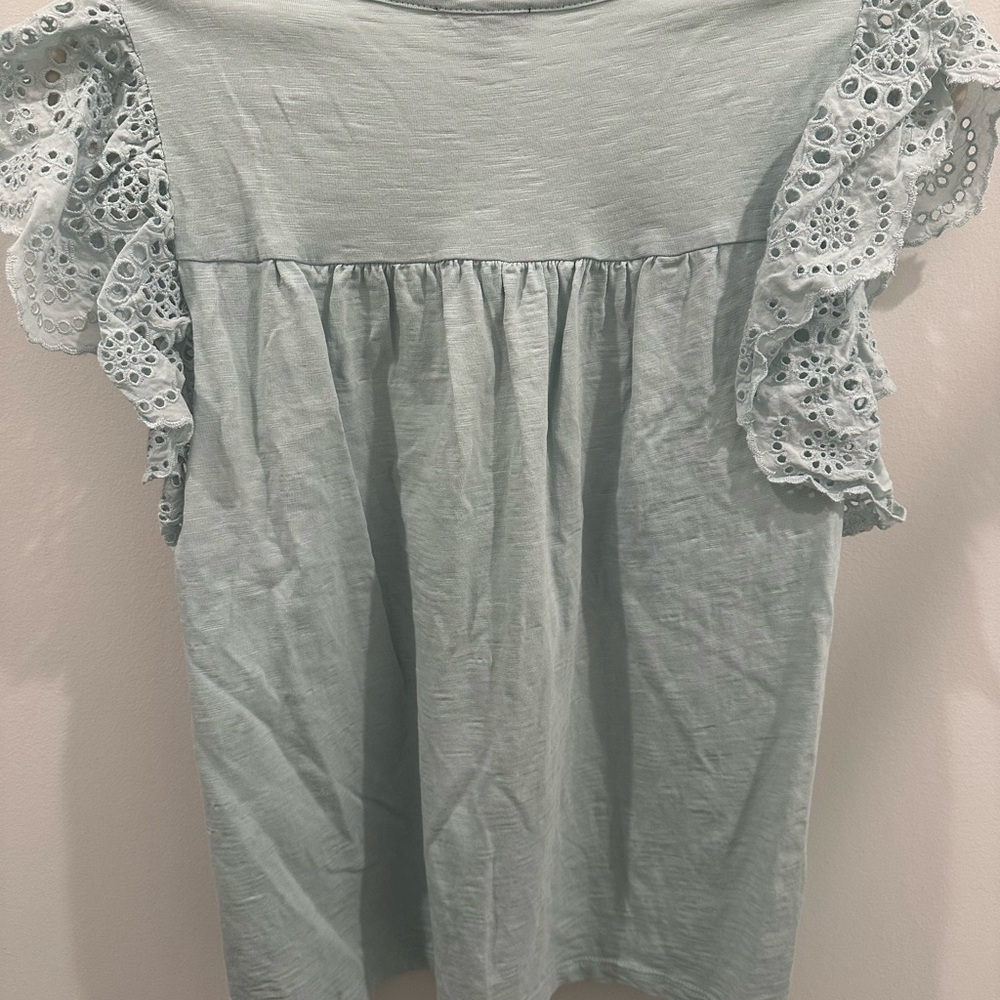 J. Crew Light Blue Blouse with Lace Sleeves - Picture 3 of 5